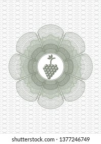 Green money style emblem or rosette with bunch of grapes icon inside