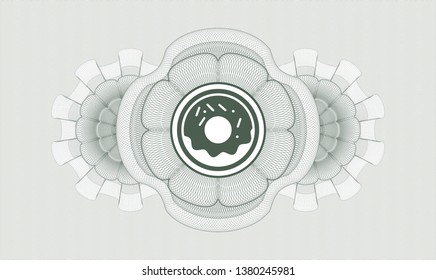 Green money style emblem or rosette with donut icon inside