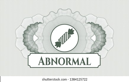 Green money style emblem or rosette with candy icon and Abnormal text inside