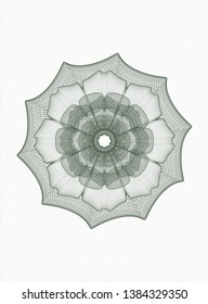 Green money style emblem or rosette. Vector Illustration. Detailed.