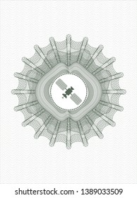 Green money style emblem or rosette with satelite icon inside