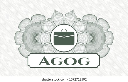 Green money style emblem or rosette with business briefcase icon and Agog text inside