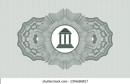 Green money style emblem or rosette with bank icon inside