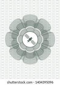 Green money style emblem or rosette with satelite icon inside