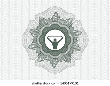 Green money style emblem or rosette with lat pull down, exercise icon inside