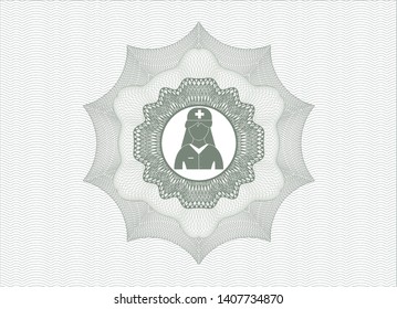 Green money style emblem or rosette with nurse icon inside