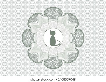 Green money style emblem or rosette with cat icon inside