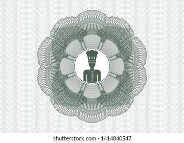Green money style emblem or rosette with chef icon inside