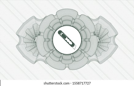 Green money style emblem or rosette with cutter icon inside