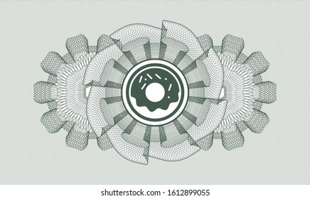 Green money style emblem or rosette with donut icon inside