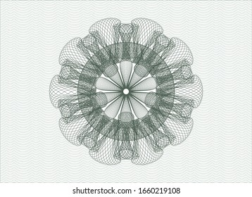 Green money style emblem or rosette. Vector Illustration. Detailed.