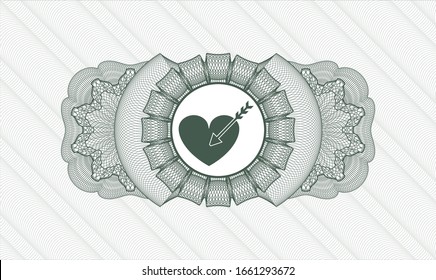 Símbolo o rosette con estilo de dinero verde con icono de amor dentro