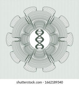 Green money style emblem or rosette with dna icon inside