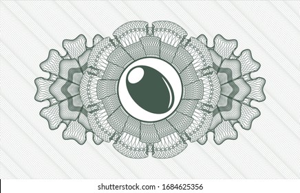 Green money style emblem or rosette with olive icon inside