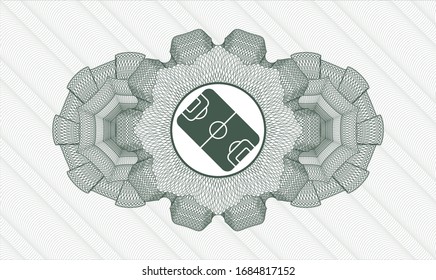 Green money style emblem or rosette with football field icon inside
