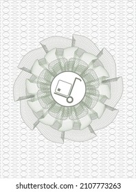 Green money style emblem or rosette. with cargo icon inside