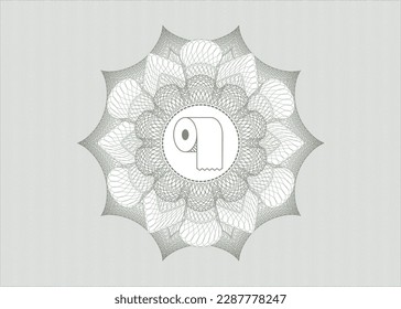 Green money style emblem or rosette. with toilet paper icon inside
