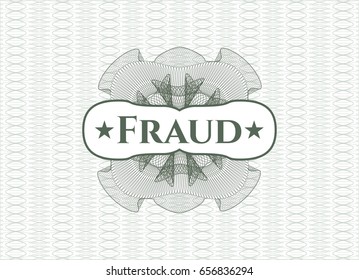 Green money style emblem or rosette with text Fraud inside