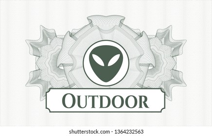 Green money style rosette with alien icon and Outdoor text inside