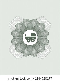 Green money style rosette with baby cart icon inside