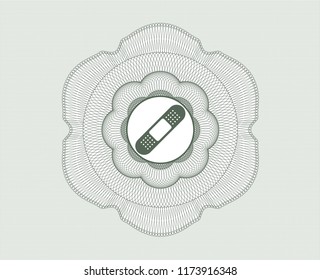 Green money style rosette with bandage plaster icon inside