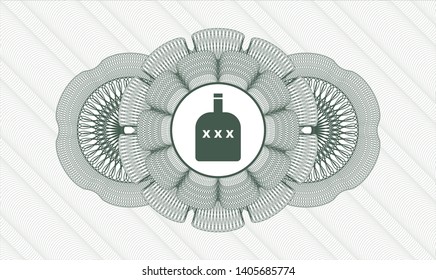 Green money style rosette with bottle of alcohol icon inside