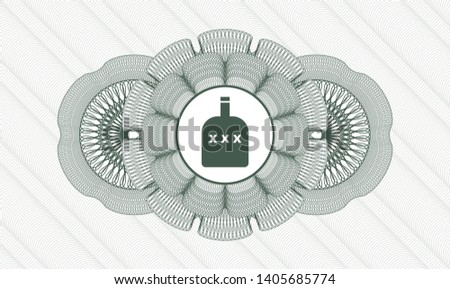 Green money style rosette with bottle of alcohol icon inside