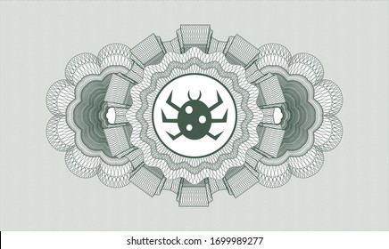 Green money style rosette with bug icon inside
