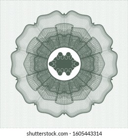 Green money style rosette with business meeting teamwork icon inside