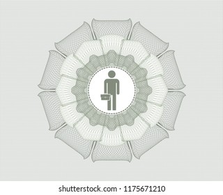 Green money style rosette with businessman holding briefcase icon inside