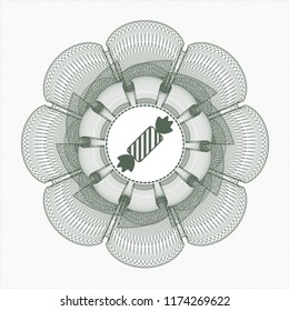 Green money style rosette with candy icon inside