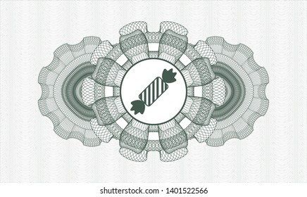 Green money style rosette with candy icon inside