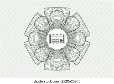 Green money style rosette. with certificate icon inside