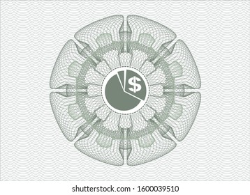 Green money style rosette with chart icon inside