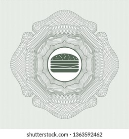 Green money style rosette with cheeseburger icon inside