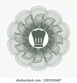 Green money style rosette with chef hat icon inside