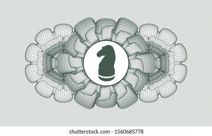 Green money style rosette with chess knight icon inside