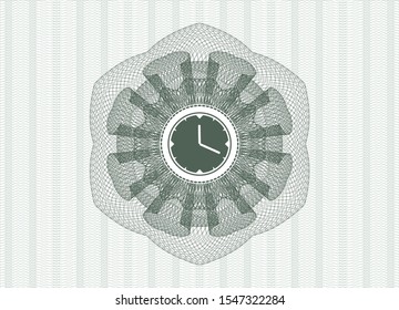 Green money style rosette with clock, time icon inside