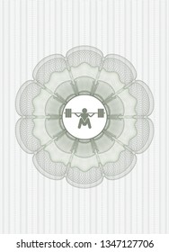 Green money style rosette with deep squat icon inside