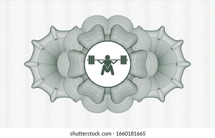 Green money style rosette with deep squat icon inside