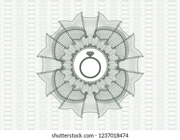 Green money style rosette with diamond ring icon inside
