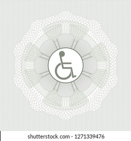 Green money style rosette with disabled (wheelchair) icon inside