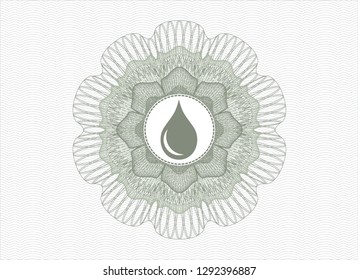 Green money style rosette with drop icon inside