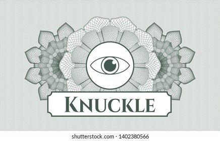 Green money style rosette with eye icon and Knuckle text inside