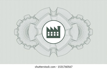 Green money style rosette with factory icon inside