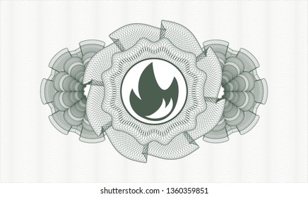 Green money style rosette with fire icon inside