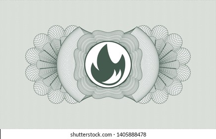 Green money style rosette with fire icon inside