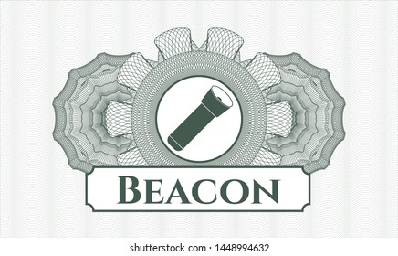 Green money style rosette with flashlight icon and Beacon text inside