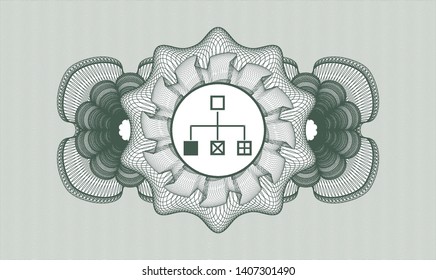 Green money style rosette with flowchart icon inside