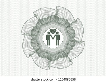 Green money style rosette with gay men love icon inside